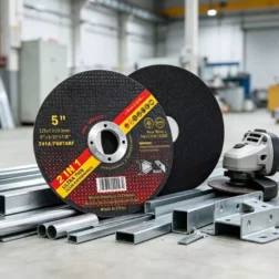125mm 1.2mm T41 ultra-thin cutting disc used with 5 inch angle grinders for cutting thin-wall steel tube, stainless profiles and sheet metal in industrial production lines.
